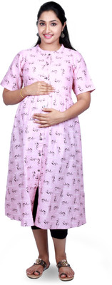 Ziva Maternity Wear Women Printed A-line Kurta(Pink)