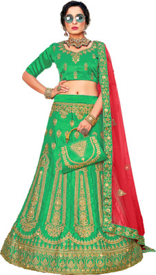 manvaa Embroidered Semi Stitched Lehenga Choli(Green)
