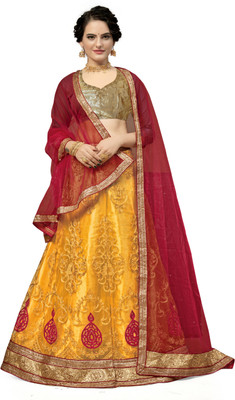 manvaa Embroidered Semi Stitched Lehenga Choli(Yellow)