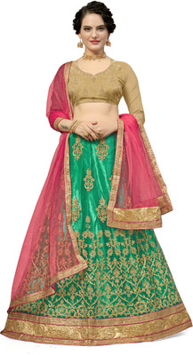 manvaa Embroidered Semi Stitched Lehenga Choli(Green)