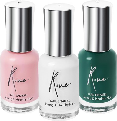 Rome Set of 3 Strong & Healthy Nail Enamel (Fairy White, Hunter Green & Lucky Pink) Fairy White, Hunter Green & Lucky Pink(Pack of 3)