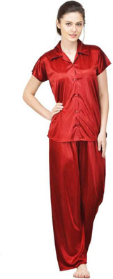 3SIX5 Women Solid Maroon Top & Pyjama Set