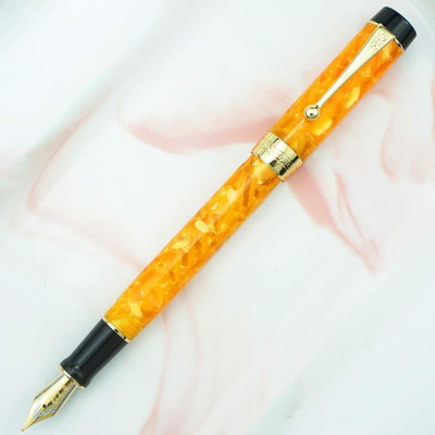 Levin 100 Classic Fountain Pen Orange Marble Celluloid, Medium Nib with Converter Fountain Pen(Ink Color - Black)