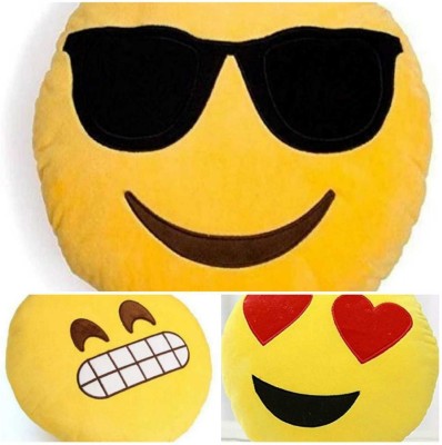 Three brothers Microfibre Smiley Cushion Pack of 3(Yellow)