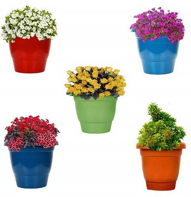 Kraft Seeds Plastic Flower Pots, 10 Inches, Set of 5 Plant Container Set(Pack of 5, Plastic)