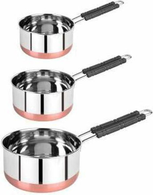 Claret Enterprises Stainless Steel Copper bottom Sauce Pan / MILK PAN / TEA PAN 3 pcs COMBO SET Capacity:- 1, 1.5, 2 Liter Sauce Pan 15.5 cm, 17 cm, 19 cm diameter Sauce Pan 15.5 cm, 17 cm, 19 cm diameter 1 L, 1.5 L, 2 L capacity(Stainless Steel)