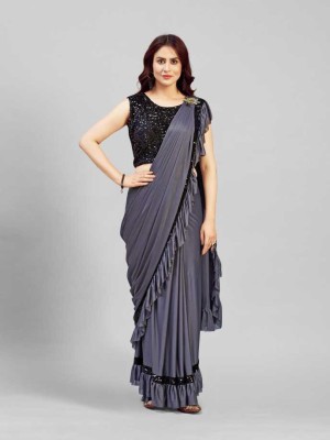 DESTY Embellished Bollywood Lycra Blend Saree(Grey)