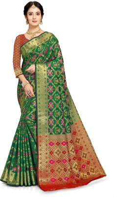 stalorycreation Woven Banarasi Pure Cotton Saree(Green)