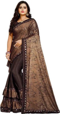 RADHEY Printed, Floral Print Bollywood Lycra Blend Saree(Brown)