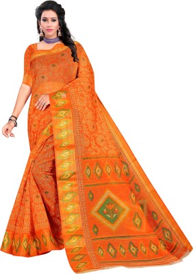 bhupati Printed Daily Wear Cotton Silk Saree(Orange)