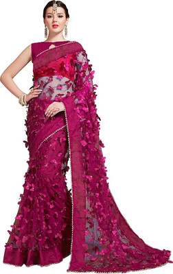 M5STUDIO Printed Tant Net Saree(Purple)