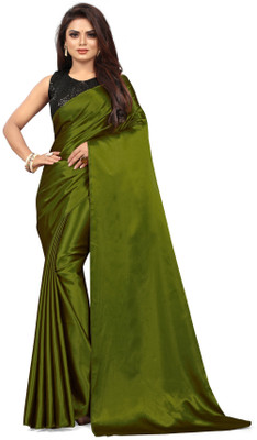 PCDESIGNER Solid/Plain Bollywood Satin Saree(Light Green)