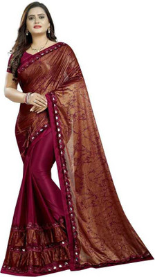RADHEY Printed, Floral Print Bollywood Lycra Blend Saree(Maroon)