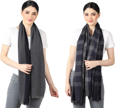 FLYER Woven, Striped, Self Design, Solid Viscose, Cotton Viscose Blend Women Stole, Scarf, Fancy Scarf