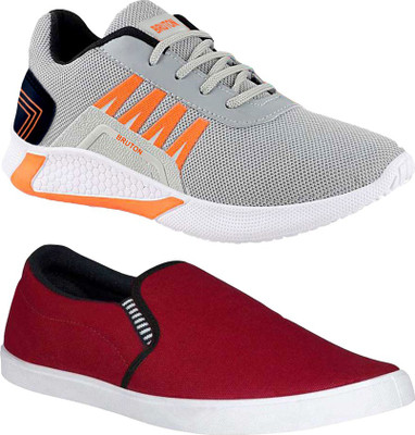 BRUTON Combo Pack Of 2 Running Shoes For Men(Grey, Maroon , 7)