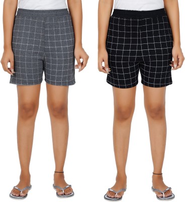 HOTFITS Checkered Women Grey, Black Basic Shorts