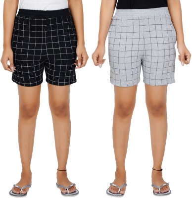 HOTFITS Checkered Women Black, Grey Basic Shorts