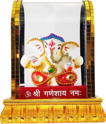 GiftzLane Ganesha Car Dashboard Idol Gold Plated with Stone Decorative Spiritual Handicraft Statue Puja Vastu / Religious Murti Pooja Gift Item / Temple / Home Decor Decorative Showpiece Decorative Showpiece  -  10 cm(Brass, Multicolor)