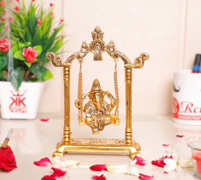 KridayKraft Ganesh ji jhula idol ,Ganpati murti on Swing jhula for Temple Pooja, Ganesha Metal Statue Table Decorative Home,Office & Gift your Relatives,Religious Showpiece Figurines Gift Article... Decorative Showpiece  -  20 cm(Metal, Gold)