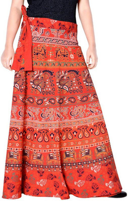 Unique Choice Printed Women Wrap Around Orange Skirt