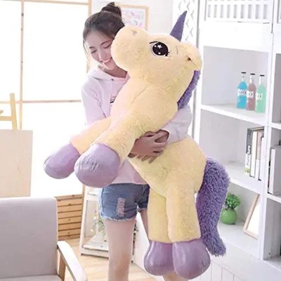 True Basket Big Size Funny Unicorn Stuffed Animal Plush Soft Toy  - 65 cm(Cream, Purple)