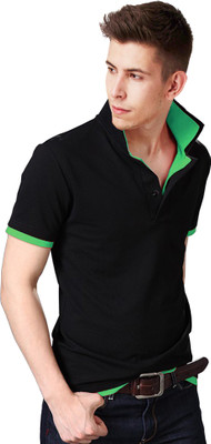 fanideaz Solid Men Polo Neck Black T-Shirt