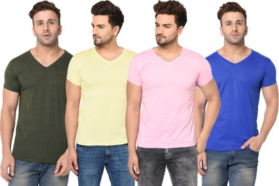 Jangoboy Solid Men V Neck Multicolor T-Shirt
