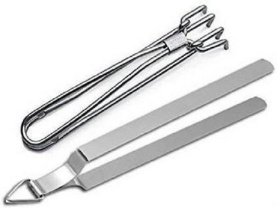 Fancycool Combo of Stainless Steel Chapati Roti Chimta with Pakkad Utensil Holder Stainless Steel Chapati Roti Chimta with Pakkad Utensil Holder 31 cm, 21 cm Roasting, Utility Tong Set(Pack of 2)