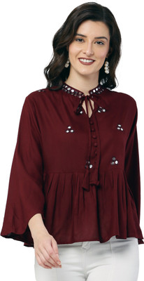 REESE Casual Embellished Women Maroon Top