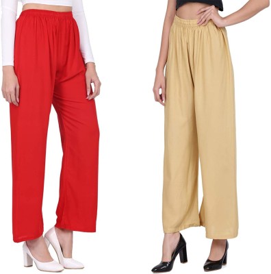 PLAZZO-PAIR Flared Women Red Trousers
