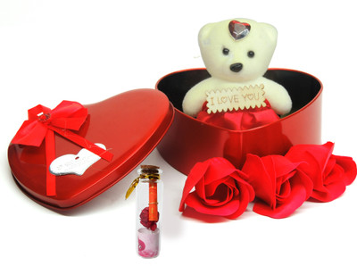 VECRAFT Heart Shape Artificial Flower, Soft Toy, Message bottle Box Greeting Card(Red, Pack of 1)