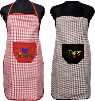 JMI Polyester Chef's Apron - Free Size(Red, Brown, Pack of 2)