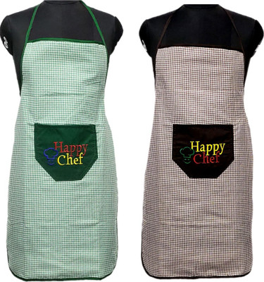 JMI Polyester Chef's Apron - Free Size(Green, Brown, Pack of 2)