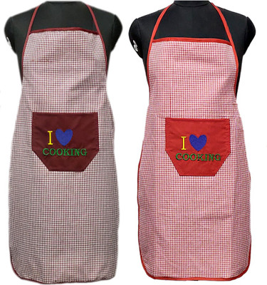 JMI Polyester Chef's Apron - Free Size(Maroon, Red, Pack of 2)