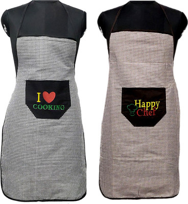 JMI Polyester Chef's Apron - Free Size(Black, Brown, Pack of 2)