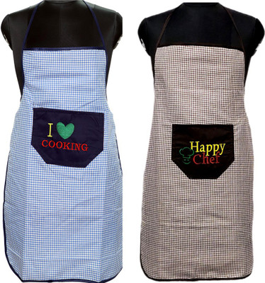 JMI Polyester Chef's Apron - Free Size(Blue, Brown, Pack of 2)