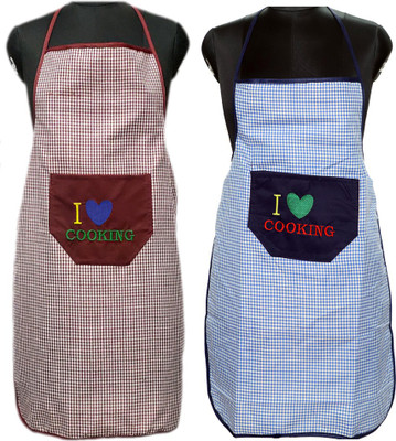 JMI Polyester Chef's Apron - Free Size(Maroon, Blue, Pack of 2)