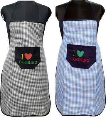 JMI Polyester Chef's Apron - Free Size(Black, Blue, Pack of 2)
