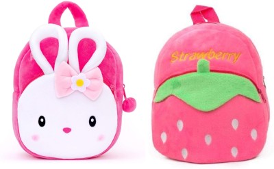 AK INTER Kids School Bag Soft Plush Backpack Cartoon Bags Konggi Rabbit & Strawberry 10 L Backpack(Multicolor)