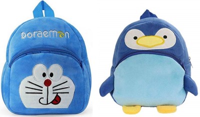 Black Hill Kids School Bag Soft Plush Backpack Cartoon Bags Mini Travel Bag for for Girls Boys Toddler Baby doraemon & penguin 11 L Backpack(Blue)
