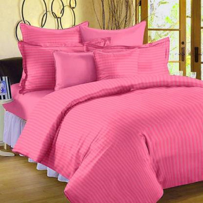 TUNDWAL'S 210 TC Cotton Single Striped Flat Bedsheet(Pack of 1, Pink)