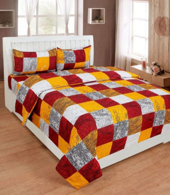FRSH TEXO FAB 144 TC Microfiber Double Checkered Flat Bedsheet(Pack of 1, Multicolor)
