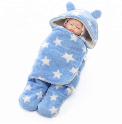 BRANDONN Printed Single Hooded Baby Blanket for  Mild Winter(Microfiber, Sky Blue)