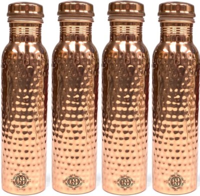 Dsh Copper Bottles for 1 Litre New Design Hammered 3 Bottle Combo (Design-CBJH 01 ) 1000 ml Bottle(Pack of 4, Brown, Copper)