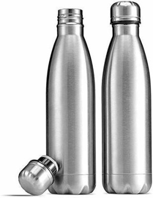 GVJ TRADERS 2PS Vacuum Water Bottle and 500 ml 500 ml Flask (Pack of 2, Silver, Steel) 500 ml Bottle(Pack of 2, Silver, Steel)