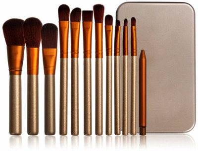 Anytime shops Premium Quality Makeup Brushes Set Basic Multi-Functional Soft Wool Fiber Hair Gold Wooden Handle Cosmetic Make up Brush Tool(Pack of 12)