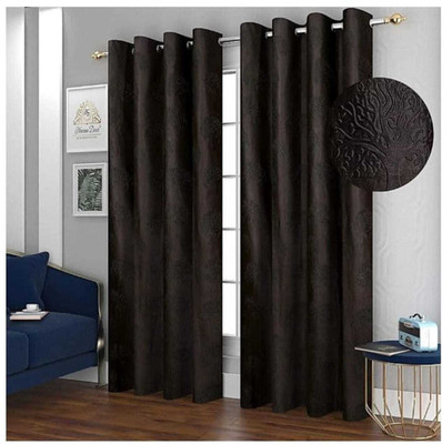 AH-DECOR 335 cm (11 ft) Long Door Polyester Blackout Curtain (Pack Of 2)(COFFEE, Floral)