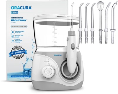 ORACURA Tabletop Plus Water Flosser OC300 | Two modes Clean & Massage | 10 Setting Water Pressure | 6 Tips & 600 ml Tank | Non Rechargeable | Teeth Cleaner for Personal Braces Care Teeth Cleaning and Perfect for Family(22.7 cm)