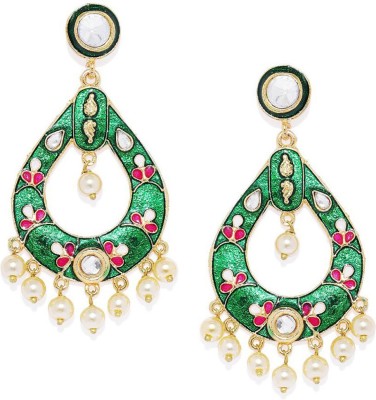 SPARGZ Meenakari Festive Gold Plated AD Stone & Pearl Dangle Diamond, Pearl Alloy Drops & Danglers