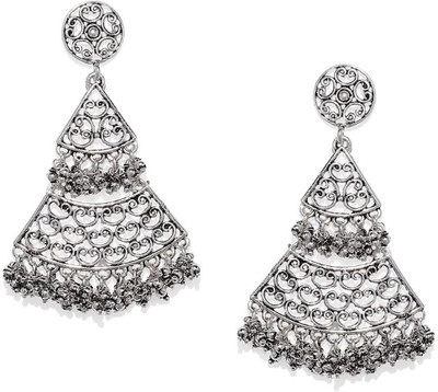 SPARGZ Spargz Filigree Triangular Oxidize Rhodium Plated Festive Wear Dangle Earring For Women Alloy Drops & Danglers